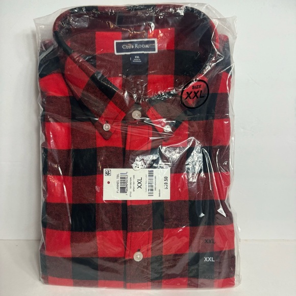 NWT. Club Room Shirt Men's XXL Red & Black Buffalo Plaid Flannel Long Sleeve - Picture 1 of 7